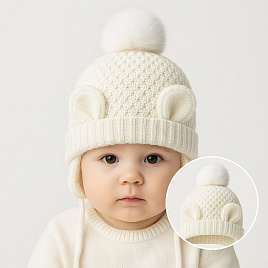 Б-303 Шапочка детская с утеплением. Молочная 