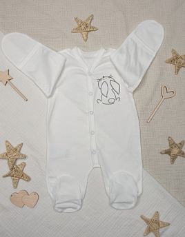 М-466 Комбинезон-слип детский на кнопках с принтом, молочный