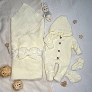 КВ-102 Вязаный комплект на выписку. Молочный