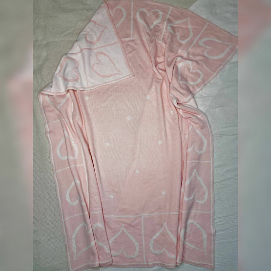 ПВ-44 Плед вязаный «Большое сердце». Розовый