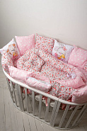 Бортики-подушки 12 шт с принтами на 4 подушках + постельное белье