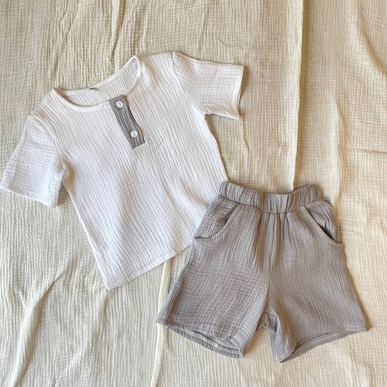 К-509 костюм из муслина двухцветный. Серый