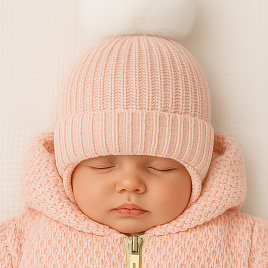 Б-298 Шапочка вязаная с молочным понпоном, розовый