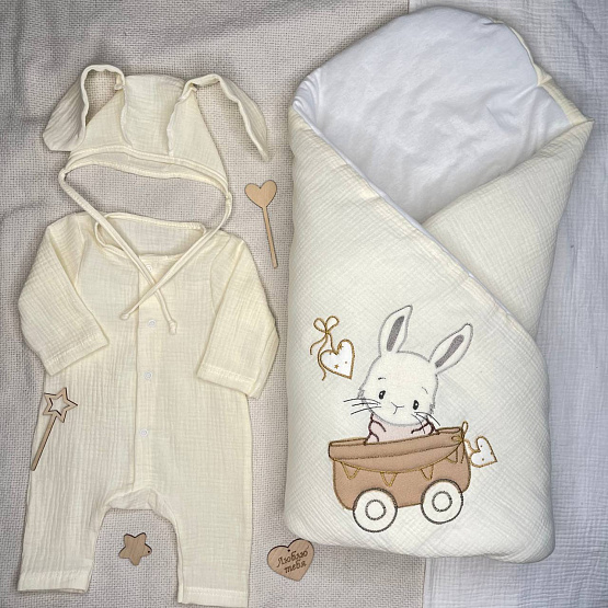 477 Комплект на выписку «Зайка-попрыгайка» муслин