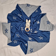 ПВ-41 Плед вязаный двухсторонний Звезда. Синий