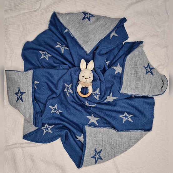 ПВ-41 Плед вязаный двухсторонний Звезда. Синий