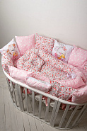 Бортики-подушки 12 шт с принтами на 4 подушках + постельное белье