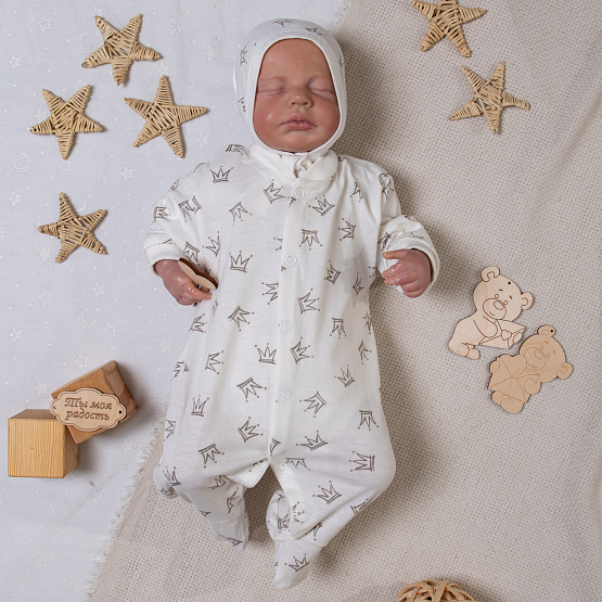 М-446 Комплект комбинезон-слип с шапочкой, в ассортименте, короны, рост 56