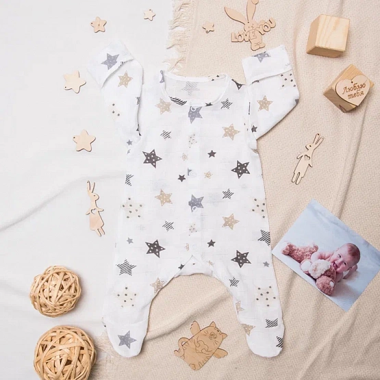 №М-509 Комбинезон-слип муслин набивной, р-р 56, звезды