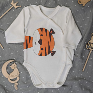 №Д-27 Боди длинный рукав на кнопках с принтом Тигр, рост 62