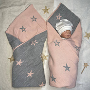 ПВ-41 Плед вязаный двухсторонний Звезда. Пудра/Серый