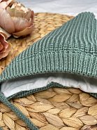 Б-302 Вязаная шапочка с хлопковым подкладом. Зеленая