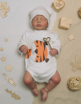 Д-27 Боди длинный рукав на кнопках с принтом Тигр