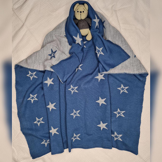 ПВ-41 Плед вязаный двухсторонний Звезда. Синий