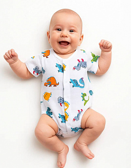 Д-33 Боди детское, муслин набивной, Дино