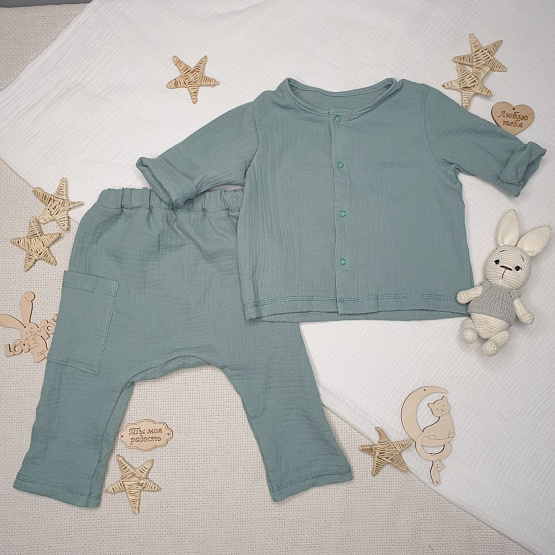 К-331 Костюм штаны и рубашечка из муслина  мятный