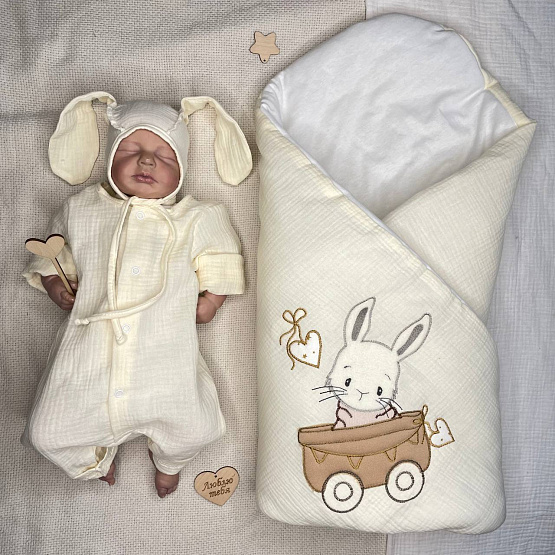 477 Комплект на выписку «Зайка-попрыгайка» муслин