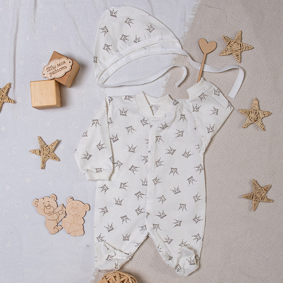 М-446 Комплект комбинезон-слип с шапочкой, в ассортименте, короны, рост 56