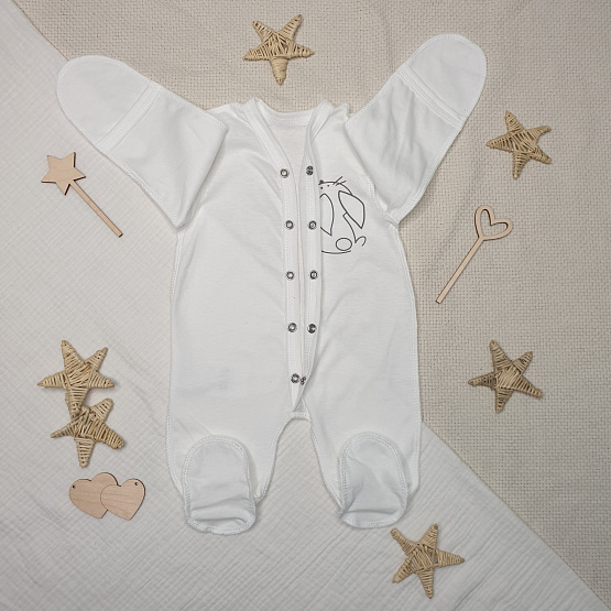 №М-466 Комбинезон-слип детский на кнопках с принтом, молочный, рост 56