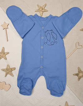 М-466 Комбинезон-слип детский на кнопках с принтом,голубой