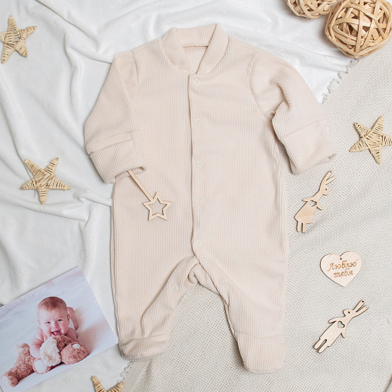 М-511 Комбинезон-слип детский (лапша) с закрытой ножкой, молочный,  рост 56