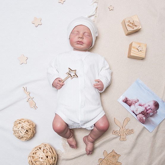 Д-35 Боди детское с длинным рукавом, лапша, молочный, рост 74