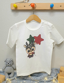 №Ф-164 Футболка детская, с праздничным принтом "Олененок" в остатках
