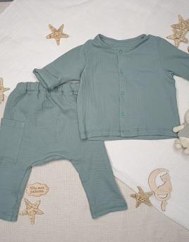 К-331 Костюм, штаны и рубашечка из муслина  мятный