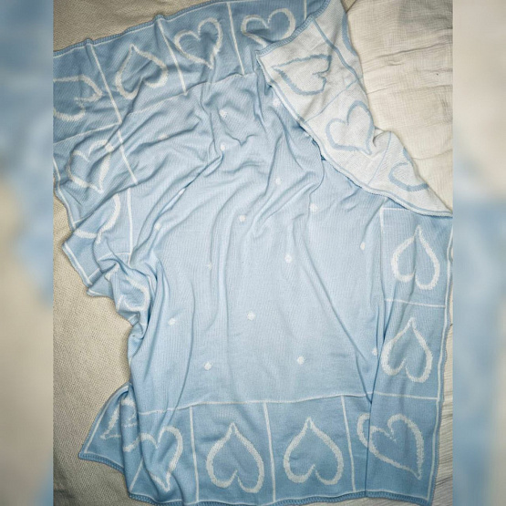 ПВ-44 Плед вязаный «Большое сердце». Голубой