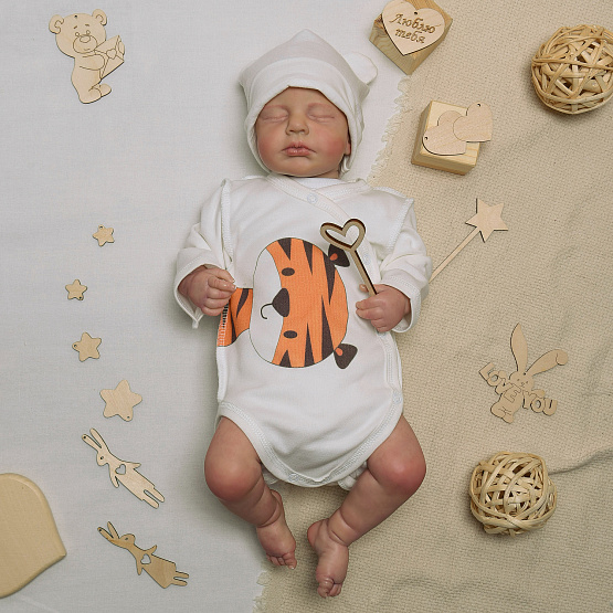 №Д-27 Боди длинный рукав на кнопках с принтом Тигр, рост 62