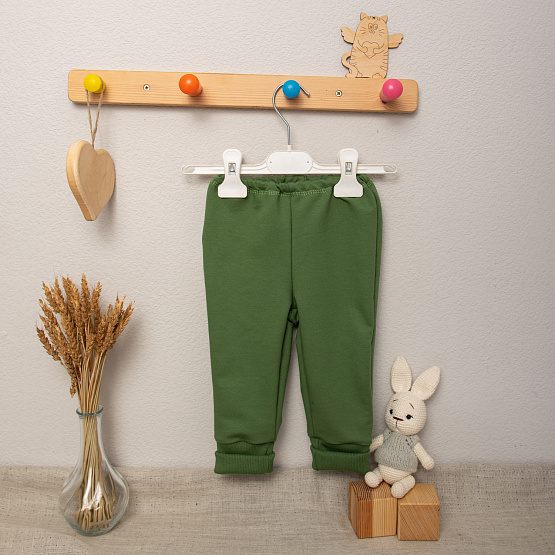 № Т-103, Брюки детские, футер двунитка, зеленый, рост 68