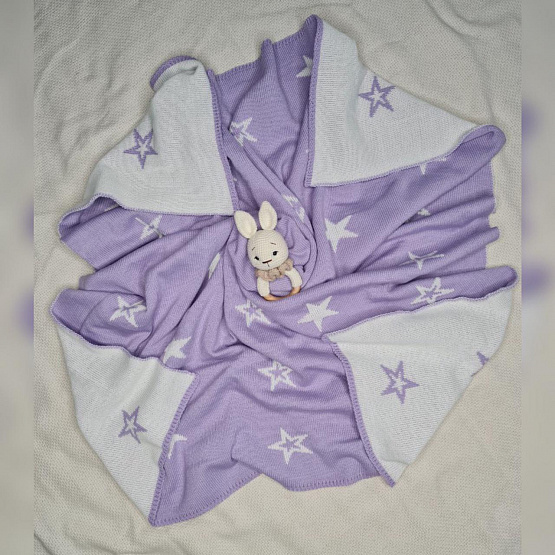 ПВ-41 Плед вязаный двухсторонний Звезда. Сирень