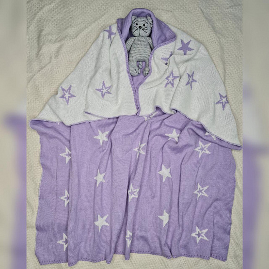 ПВ-41 Плед вязаный двухсторонний Звезда. Сирень