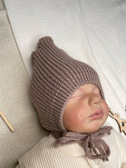 Б-301 Вязаная шапочка на завязках. Шоколад