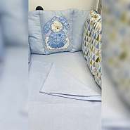 0334 Постельное белье+ бортики в кроватку. Голубые с вышивкой